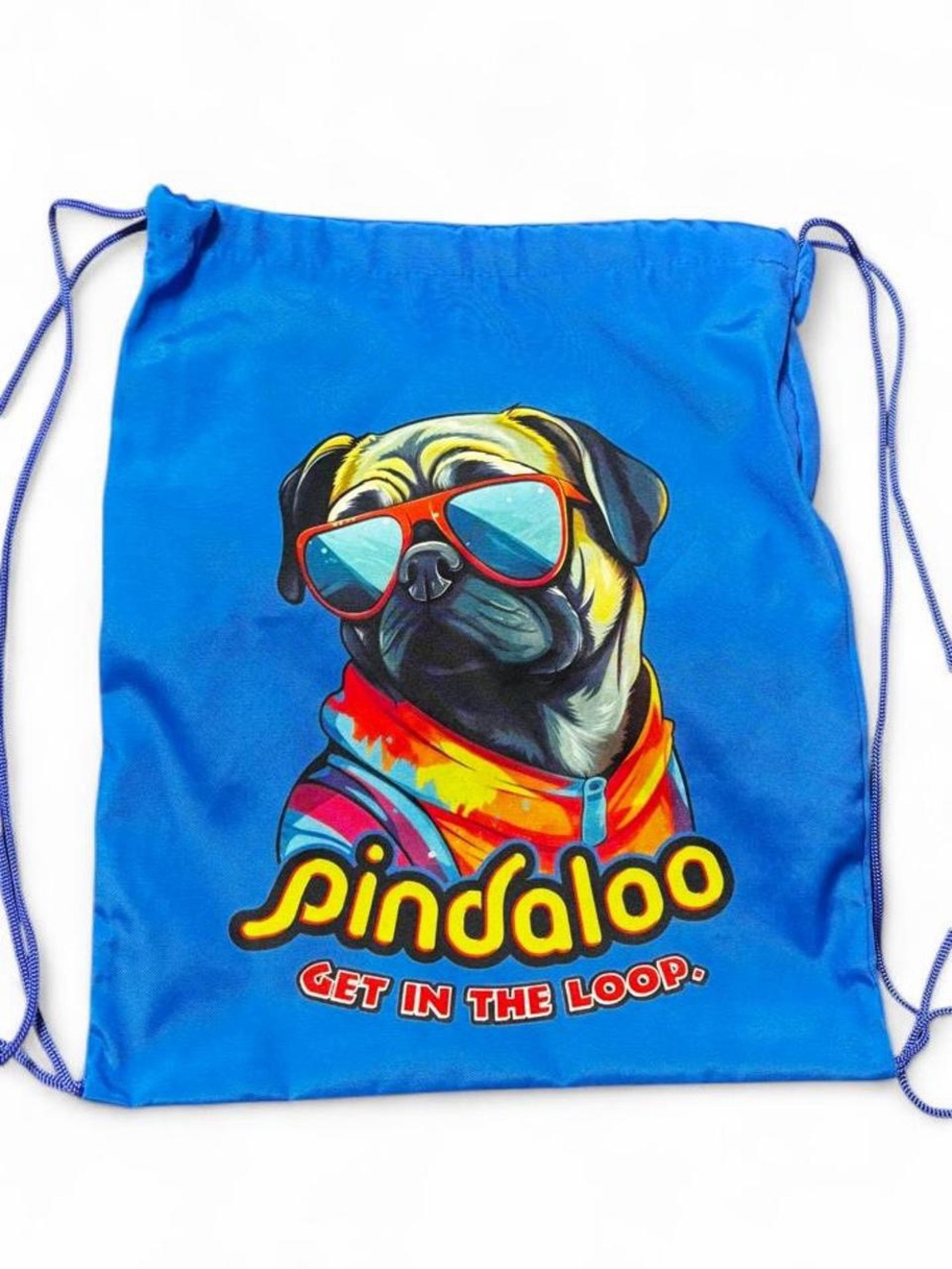 Pindaloo Dual-Sided Drawstring Backpack Bag Blue Orangutan & Pug Graphics